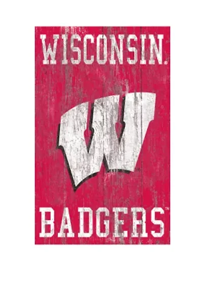 NCAA University of Wisconsin Badgers 11 in x 19 in Distressed Heritage Logo
