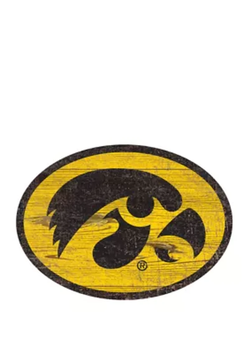 NCAA University of Iowa Hawkeyes Distressed Logo Cutout Sign
