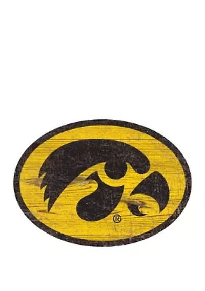 NCAA University of Iowa Hawkeyes Distressed Logo Cutout Sign