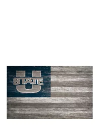  NCAA Utah State Aggies 11 in x 19 in Distressed Flag Sign