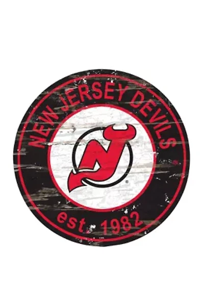 NHL New Jersey Devils Distressed Round Sign
