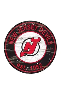 NHL New Jersey Devils Distressed Round Sign