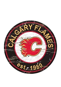 NHL Calgary Flames Distressed Round Sign