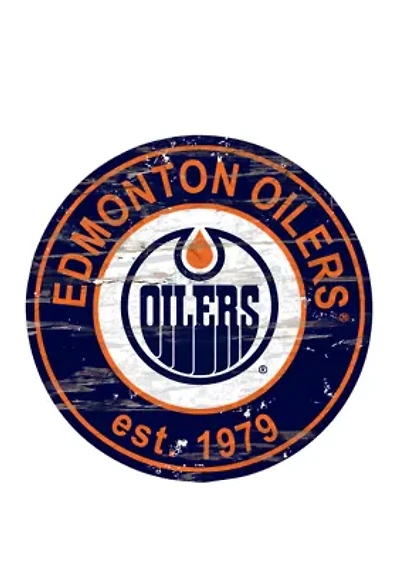 NHL Edmonton Oilers Distressed Round Sign