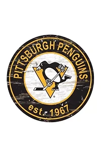 NHL Pittsburgh Penguins Distressed Round Sign