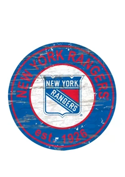 NHL New York Rangers Distressed Round Sign