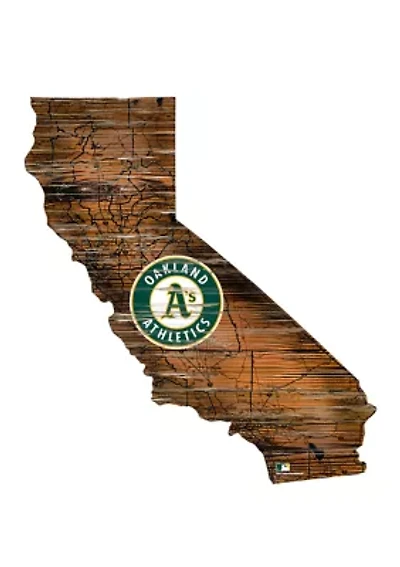MLB Oakland Athletics 24in. Distressed State w/Logo Sign