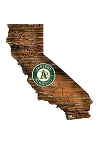 MLB Oakland Athletics 24in. Distressed State w/Logo Sign