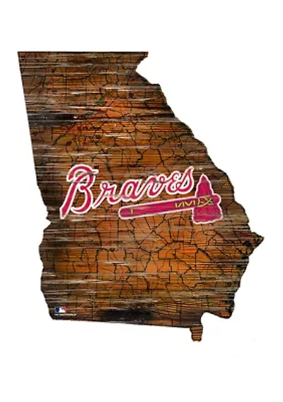 MLB Atlanta Braves 24in. Distressed State w/Logo Sign