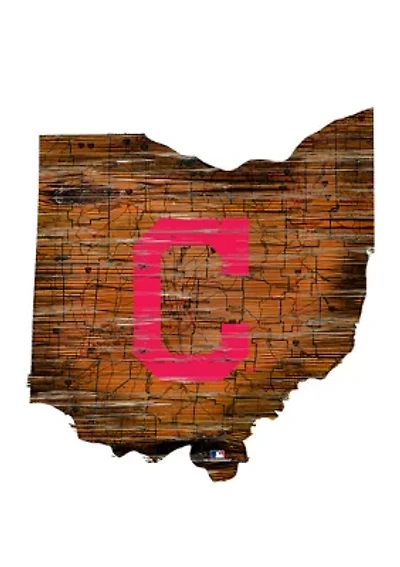 Cleveland Guardians MLB Cleveland Indians 24in. Distressed State w/Logo Sign