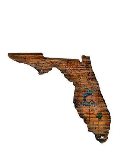 MLB Miami Marlins 24in. Distressed State w/Logo Sign