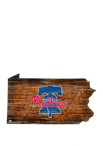MLB Philadelphia Phillies 24in. Distressed State w/Logo Sign