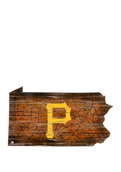 MLB Pittsburgh Pirates 24in. Distressed State w/Logo Sign