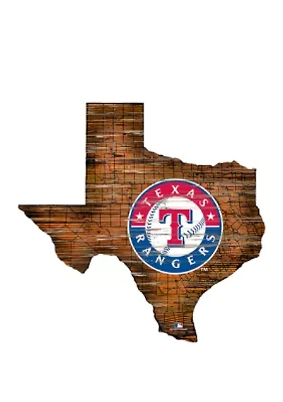 MLB Texas Rangers 24in. Distressed State w/Logo Sign