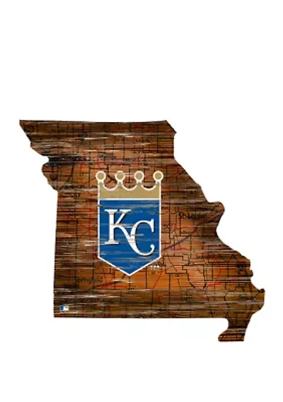 MLB KC Royals 24 Inch Distressed State Sign with Logo
