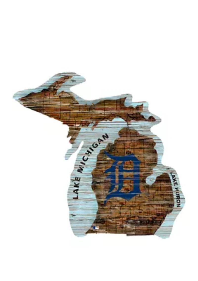 MLB Detroit Tigers 24in. Distressed State w/Logo Sign