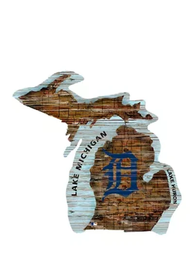 MLB Detroit Tigers 24in. Distressed State w/Logo Sign
