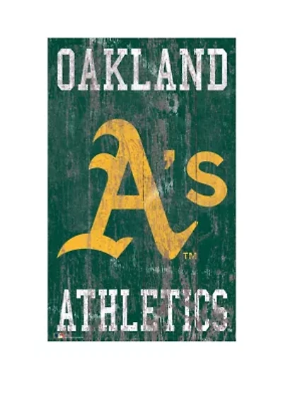 MLB Oakland Athletics 11 in x 19 in Heritage Distressed Logo Sign