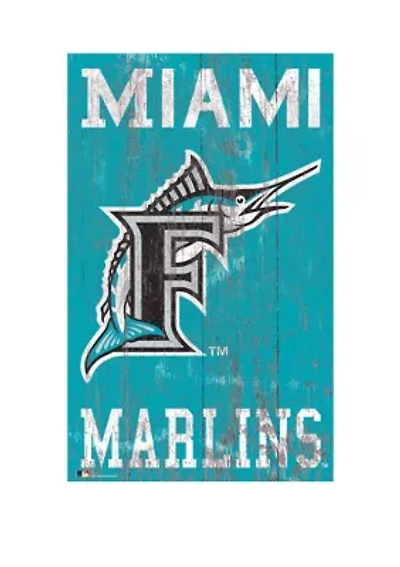 MLB Miami Marlins 11 in x 19 in Heritage Distressed Logo Sign