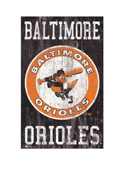MLB Baltimore Orioles 11 in x 19 in Heritage Distressed Logo Sign