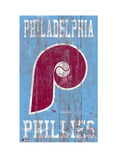 MLB Philadelphia Phillies 11 in x 19 in Heritage Distressed Logo Sign
