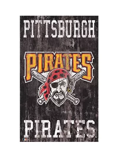 MLB Pittsburgh Pirates 11 in x 19 in Heritage Distressed Logo Sign