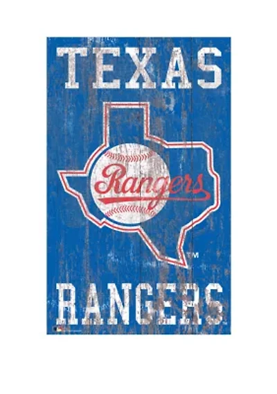 MLB Texas Rangers 11 in x 19 in Heritage Distressed Logo Sign
