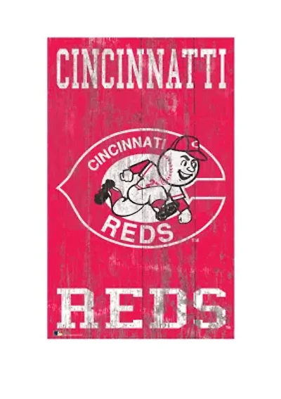 MLB Cincinnati Reds 11 in x 19 in Heritage Distressed Logo Sign