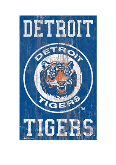 MLB Detroit Tigers 11 in x 19 in Heritage Distressed Logo Sign