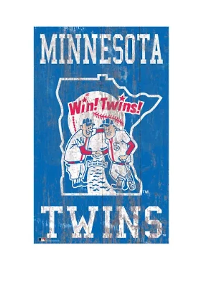 MLB Minnesota Twins 11 in x 19 in Heritage Distressed Logo Sign