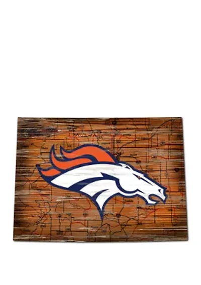 NFL Denver Broncos 24 in x 24 in Distressed State Sign with Logo