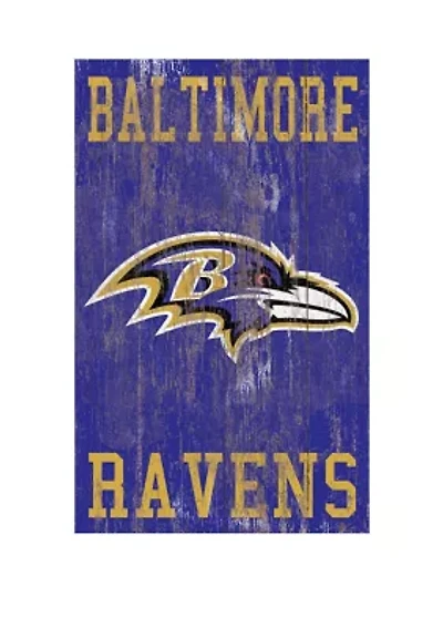 NFL Baltimore Ravens 11 in x 19 in Heritage Distressed Logo Sign