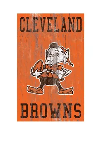 NFL Cleveland Browns 11 in x 19 in Heritage Distressed Logo Sign