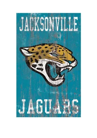  NFL Jacksonville Jaguars 11 in x 19 in Heritage Distressed Logo Sign