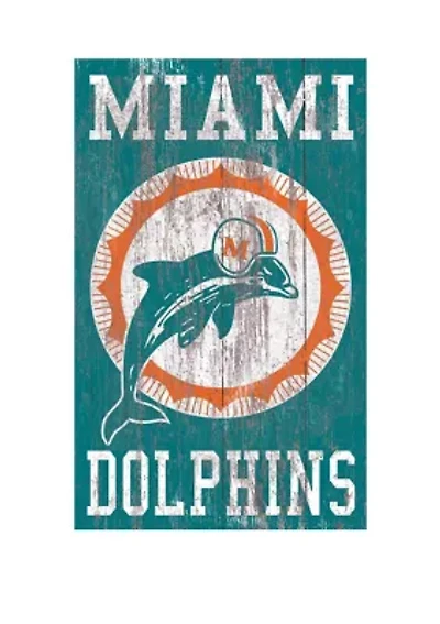 NFL Miami Dolphins 11 in x 19 in Heritage Distressed Logo Sign