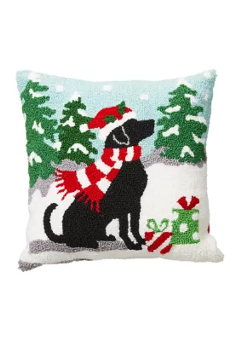 Hooked Christmas Dog Pillow