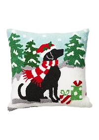 Hooked Christmas Dog Pillow