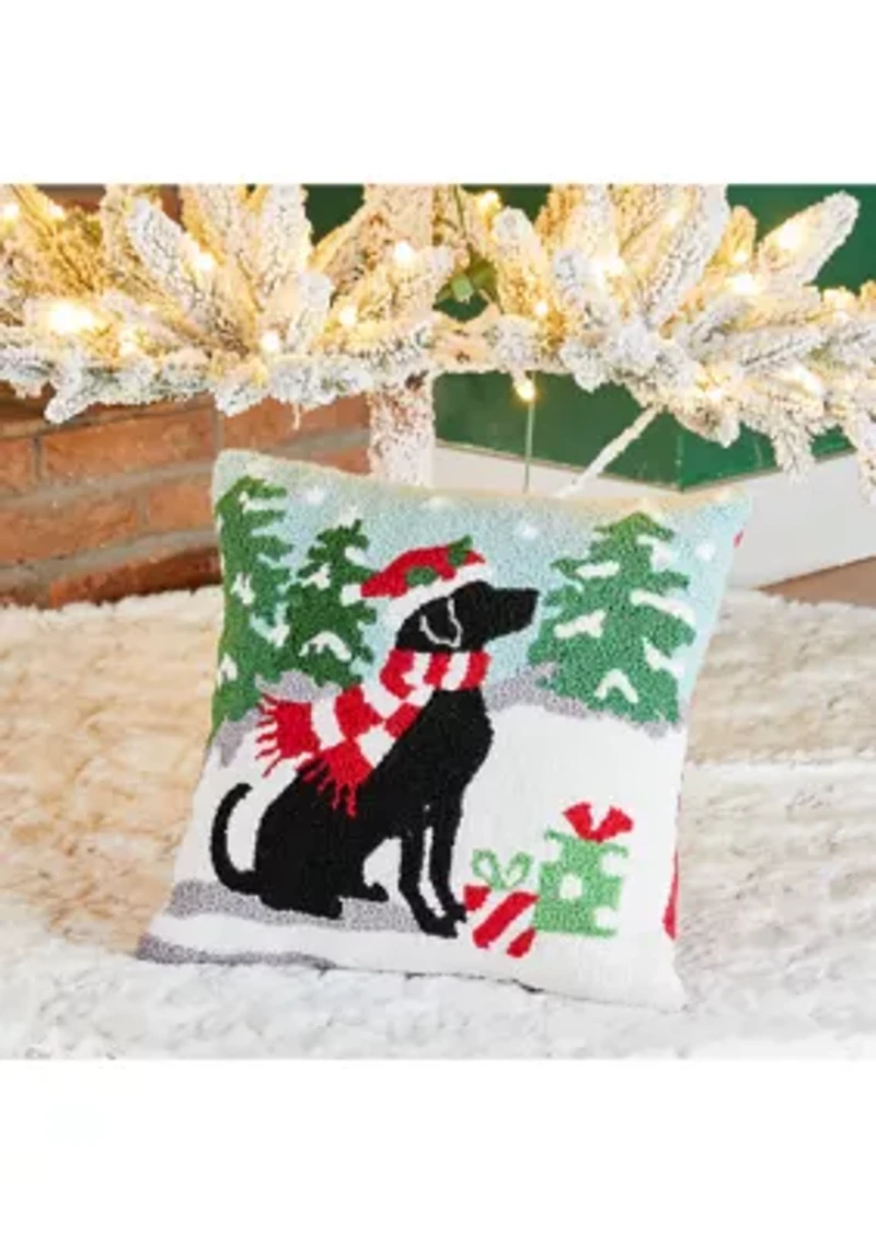Hooked Christmas Dog Pillow