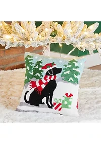 Hooked Christmas Dog Pillow