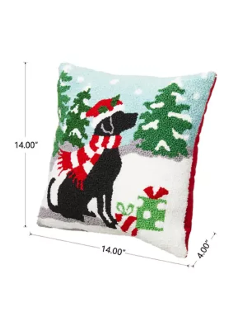 Hooked Christmas Dog Pillow