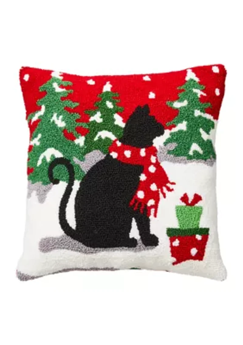 Hooked Christmas Cat Pillow