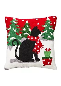 Hooked Christmas Cat Pillow