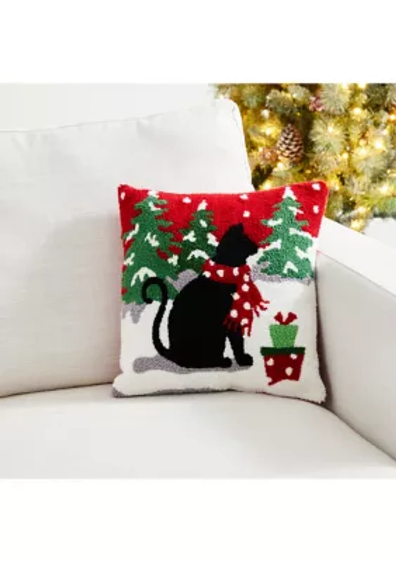 Hooked Christmas Cat Pillow