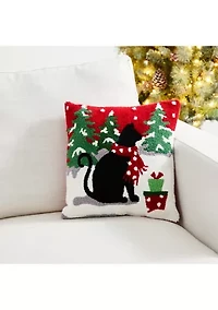 Hooked Christmas Cat Pillow