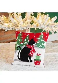 Hooked Christmas Cat Pillow