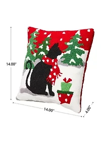 Hooked Christmas Cat Pillow