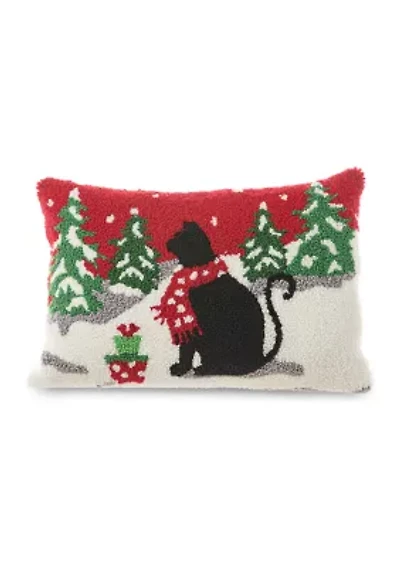 Hooked Christmas Cat Pillow