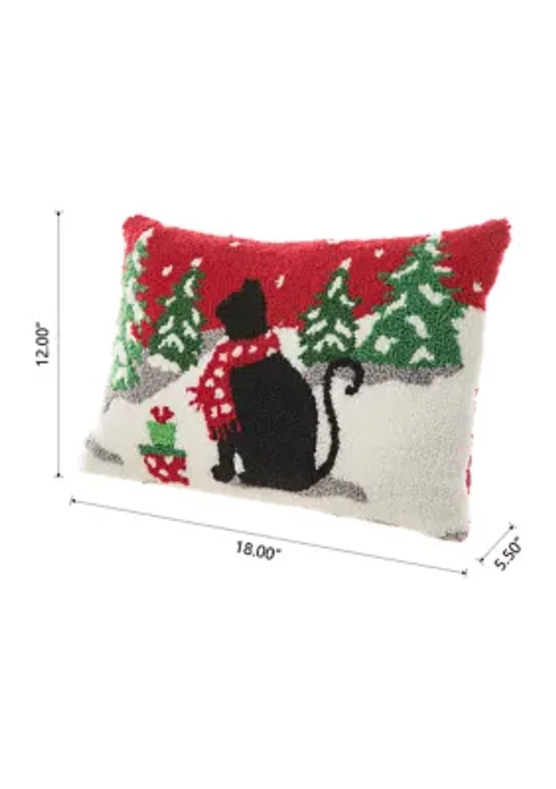 Hooked Christmas Cat Pillow
