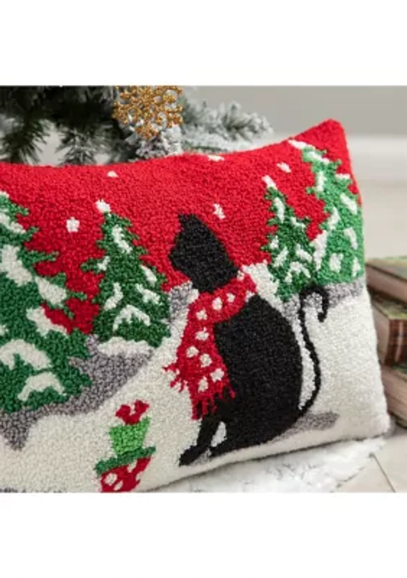 Hooked Christmas Cat Pillow