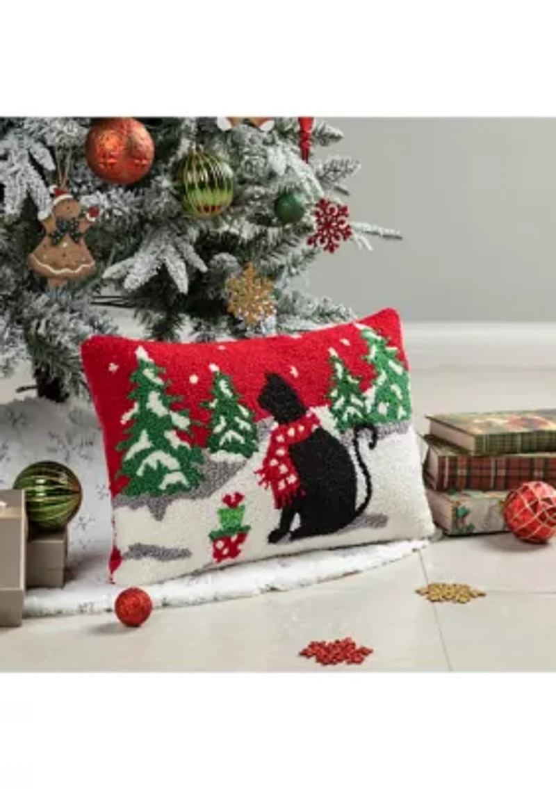 Hooked Christmas Cat Pillow